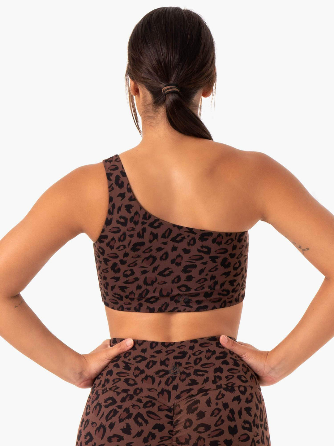 Adapt One Shoulder Sports Bra - Chocolate Leopard Clothing Ryderwear