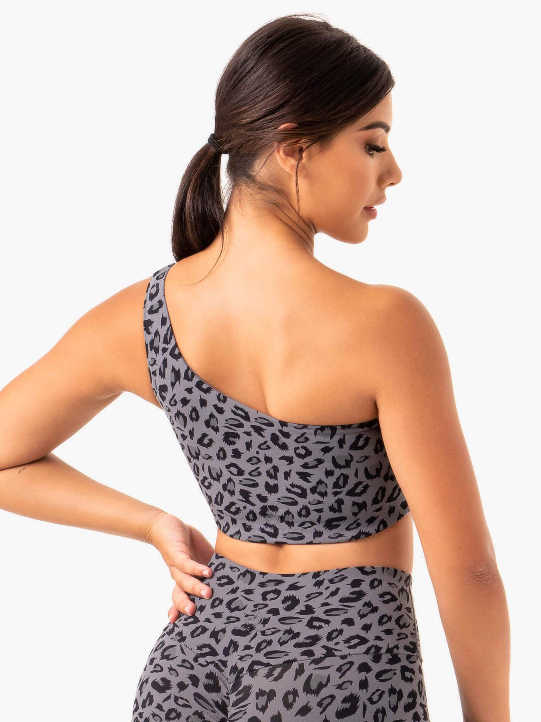 Adapt One Shoulder Sports Bra - Grey Leopard Clothing Ryderwear