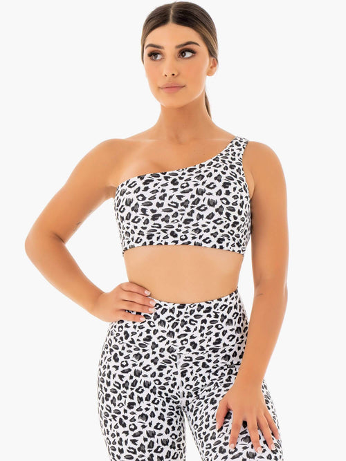 Adapt One Shoulder Sports Bra Snow Leopard