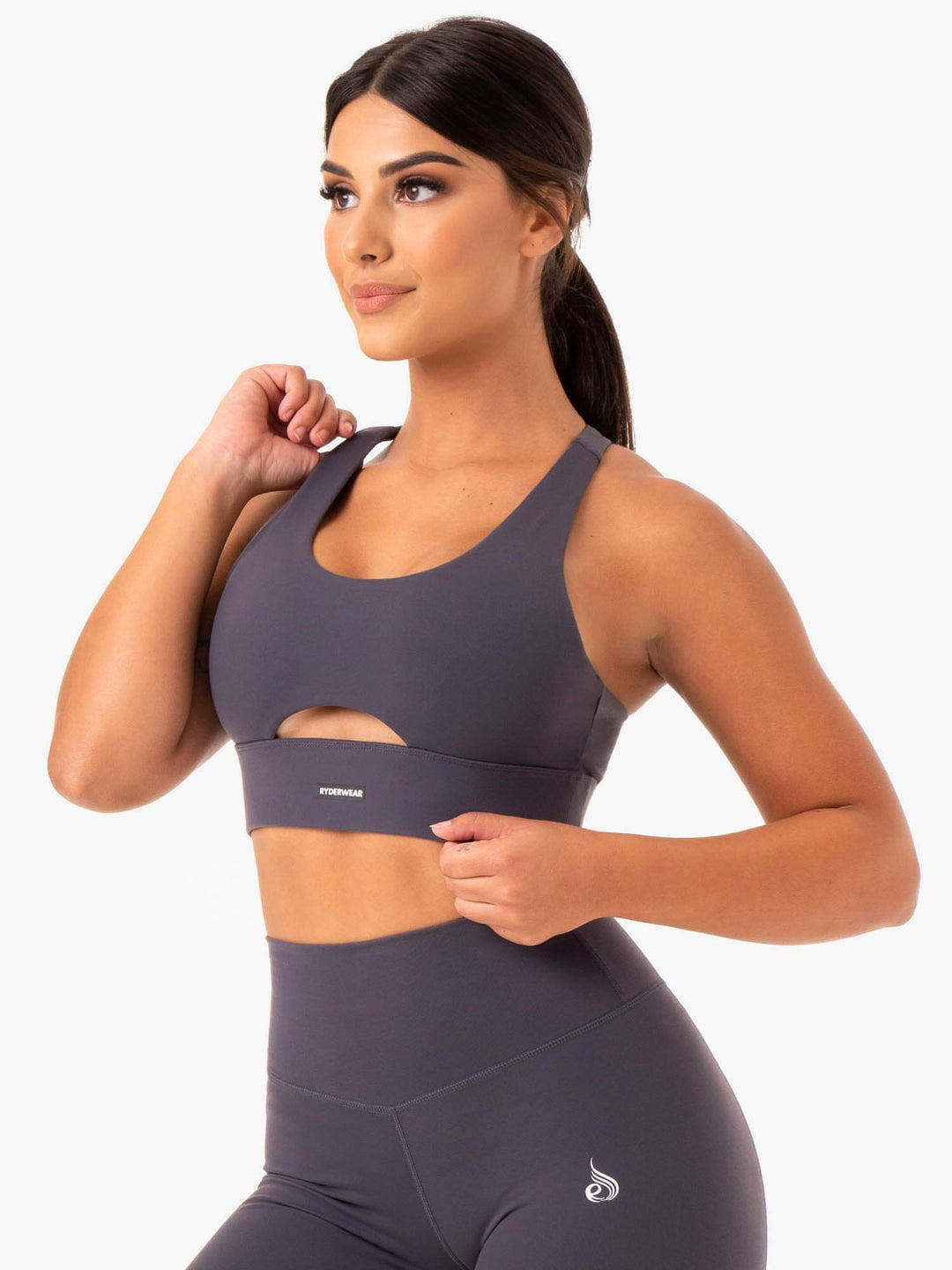 Base Racer Back Sports Bra - Charcoal Clothing Ryderwear
