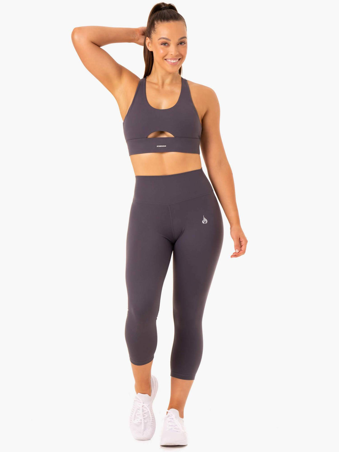 Base Racer Back Sports Bra - Charcoal Clothing Ryderwear