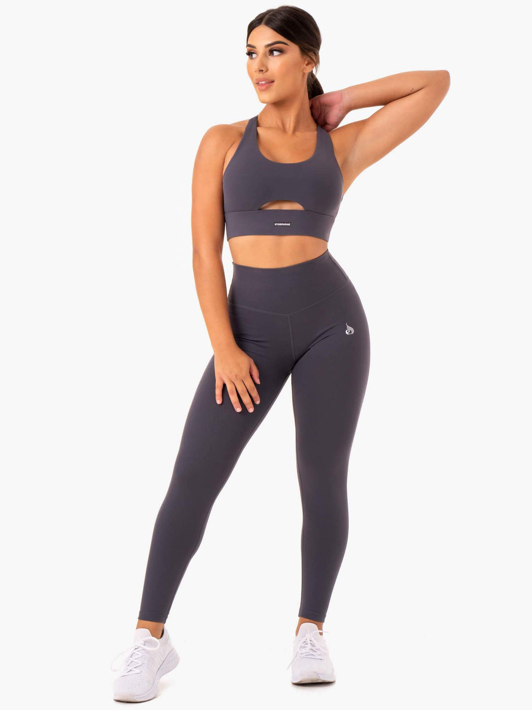 Base Racer Back Sports Bra - Charcoal Clothing Ryderwear