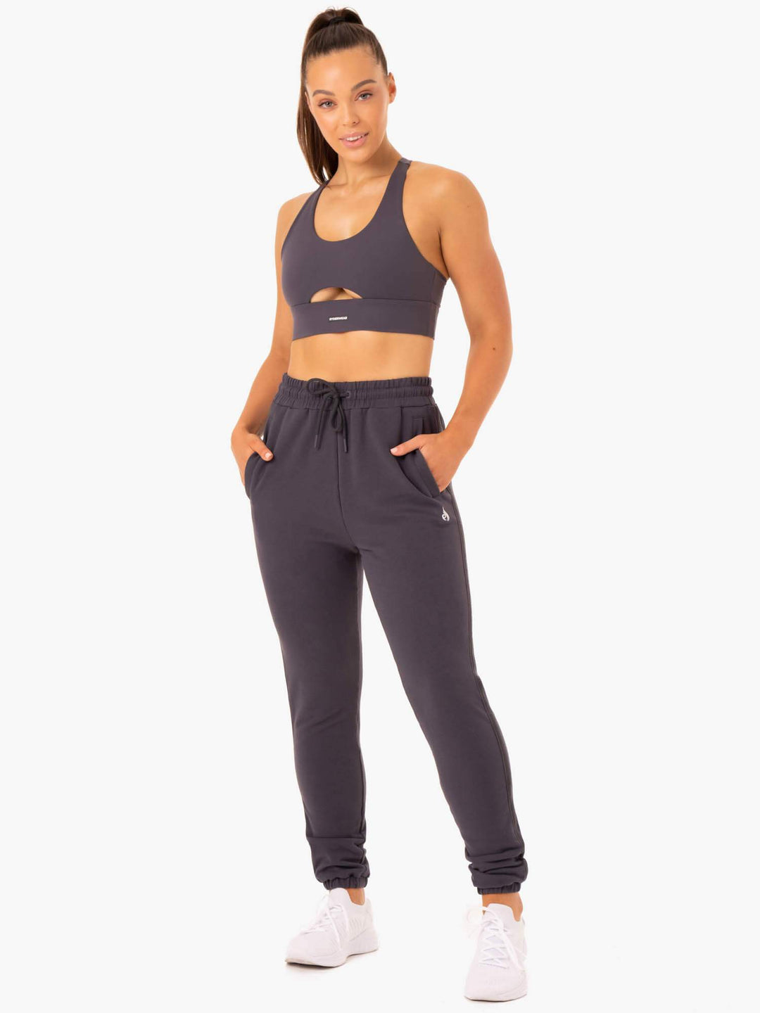 Base Racer Back Sports Bra - Charcoal Clothing Ryderwear