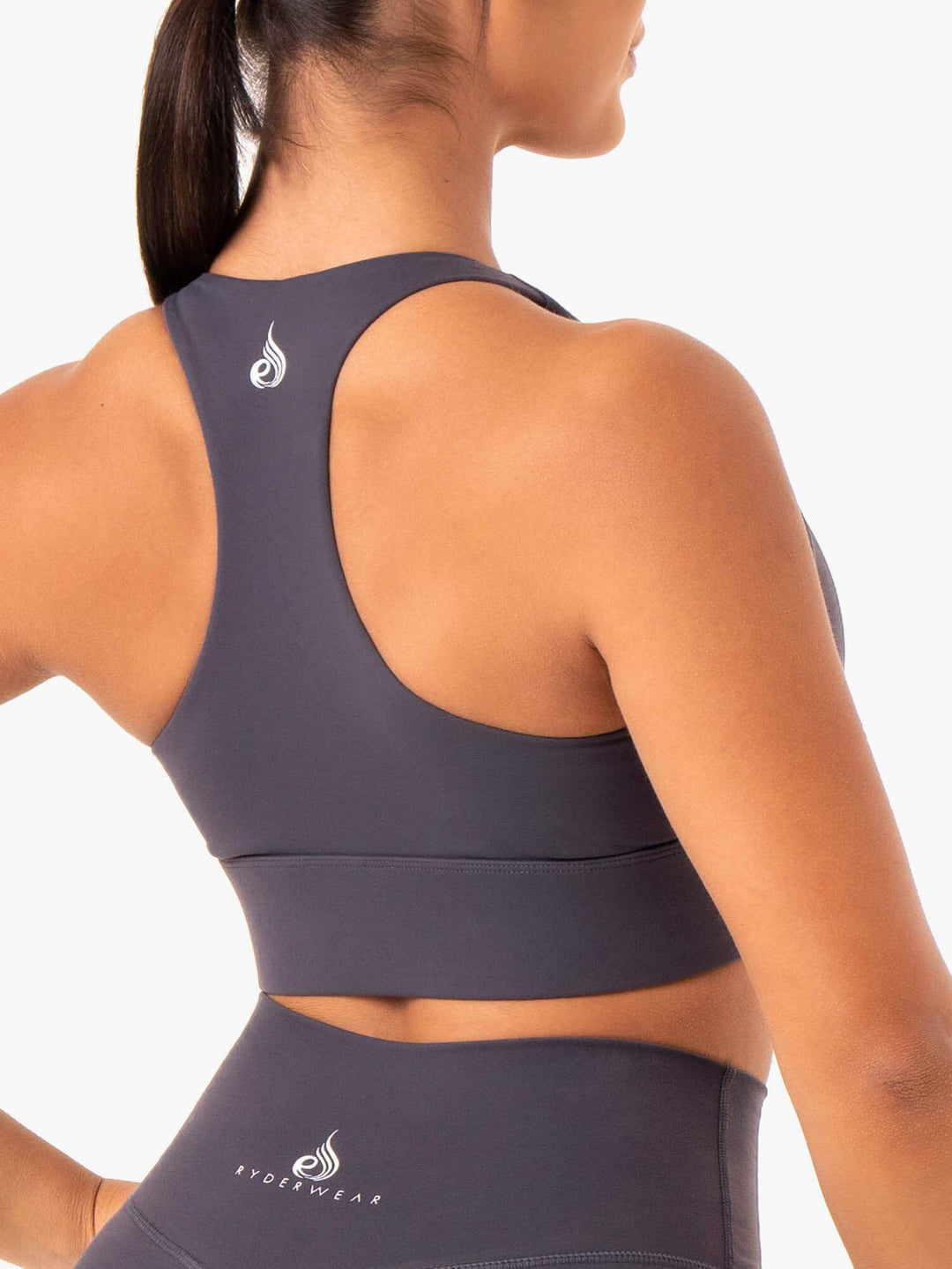 Base Racer Back Sports Bra - Charcoal Clothing Ryderwear