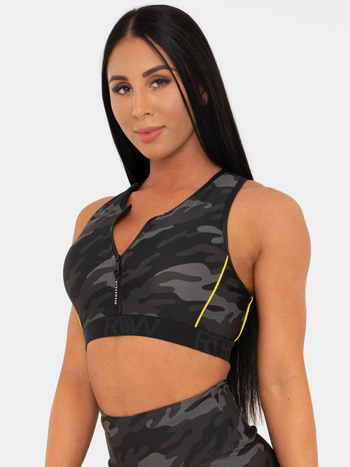BFCAMO Zip Up Sports Bra Camo