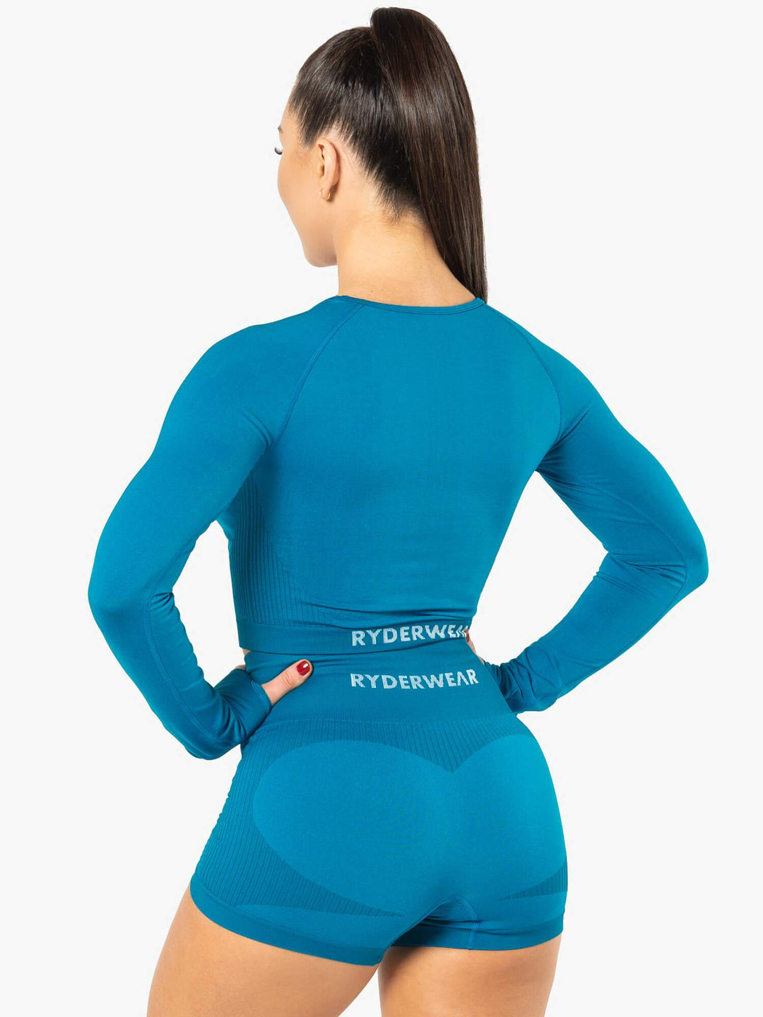 Electra Seamless Long Sleeve Crop Top - Electric Blue Clothing Ryderwear