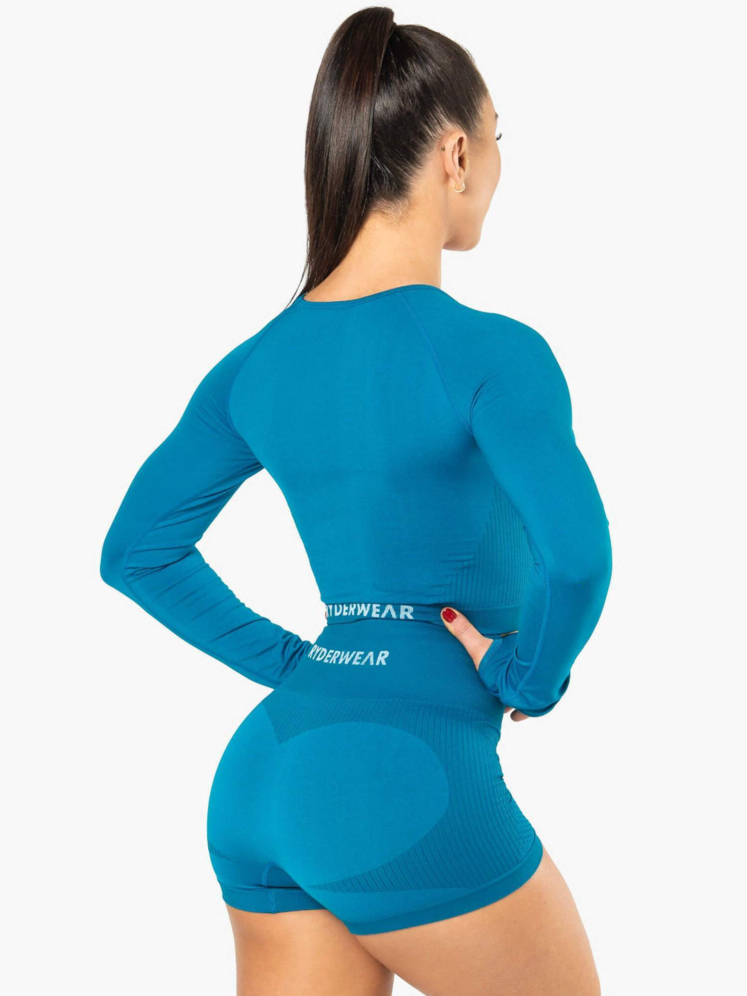 Electra Seamless Long Sleeve Crop Top - Electric Blue Clothing Ryderwear