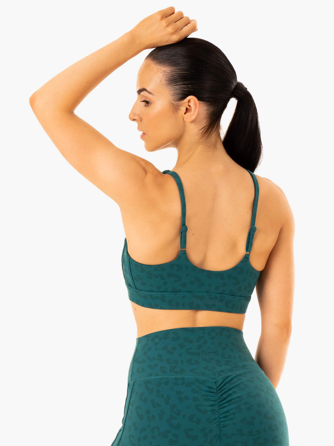 Evolution Sports Bra - Teal Leopard Clothing Ryderwear