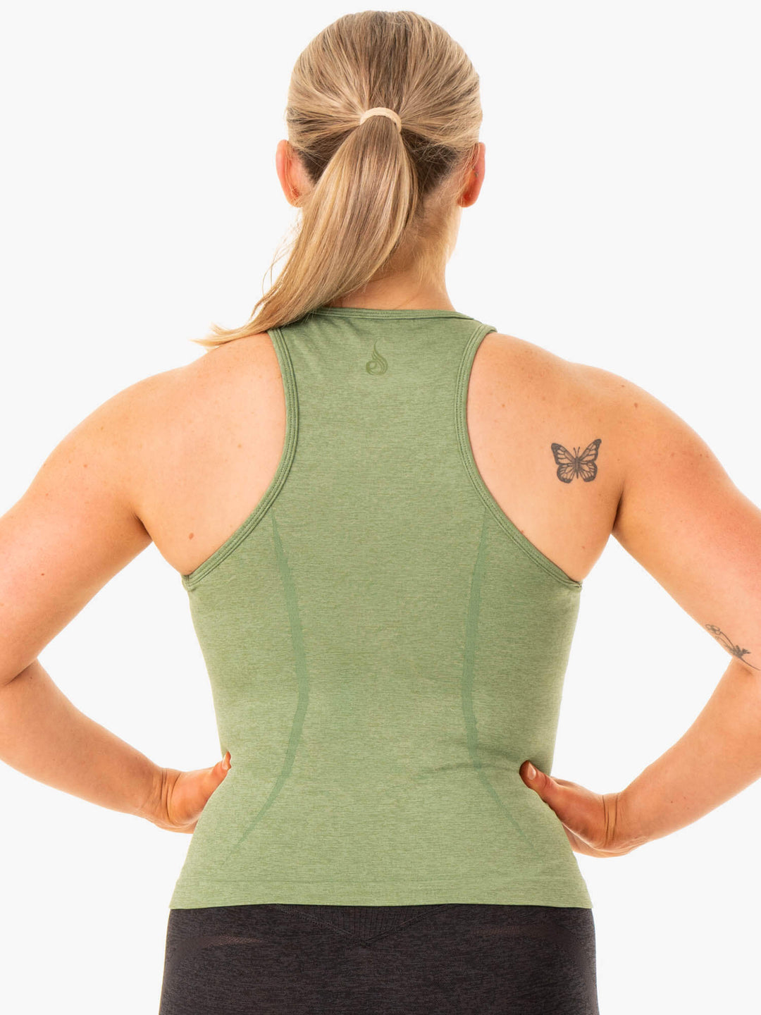 Excel Seamless Mid Length Tank - Moss Green Marl Clothing Ryderwear