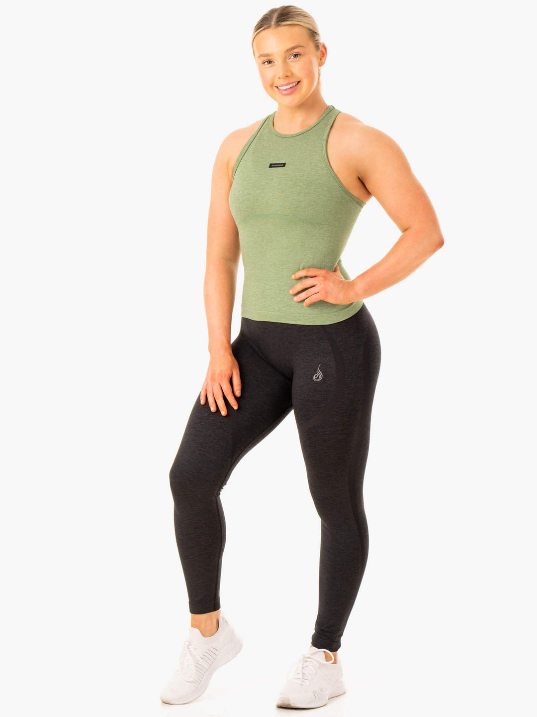 Excel Seamless Mid Length Tank - Moss Green Marl Clothing Ryderwear