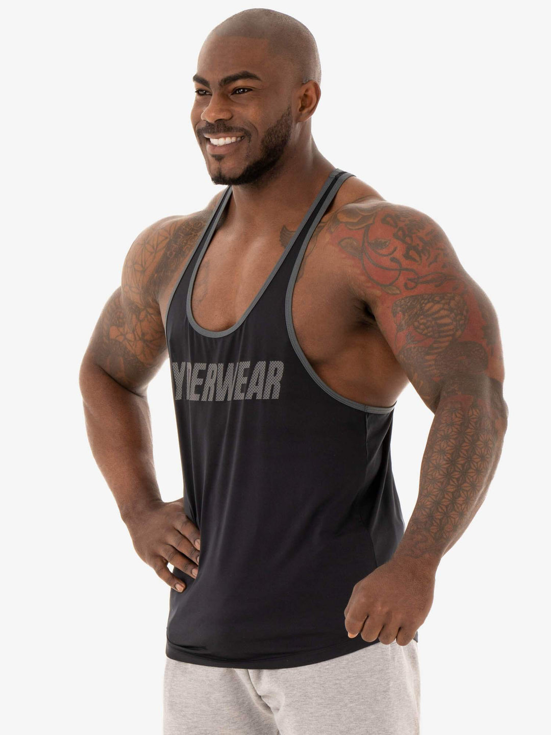 mens gym clothing - black stringers