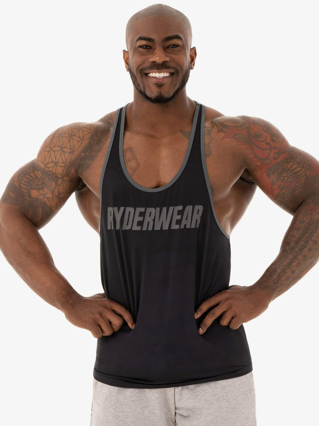 mens gym clothes black stringer