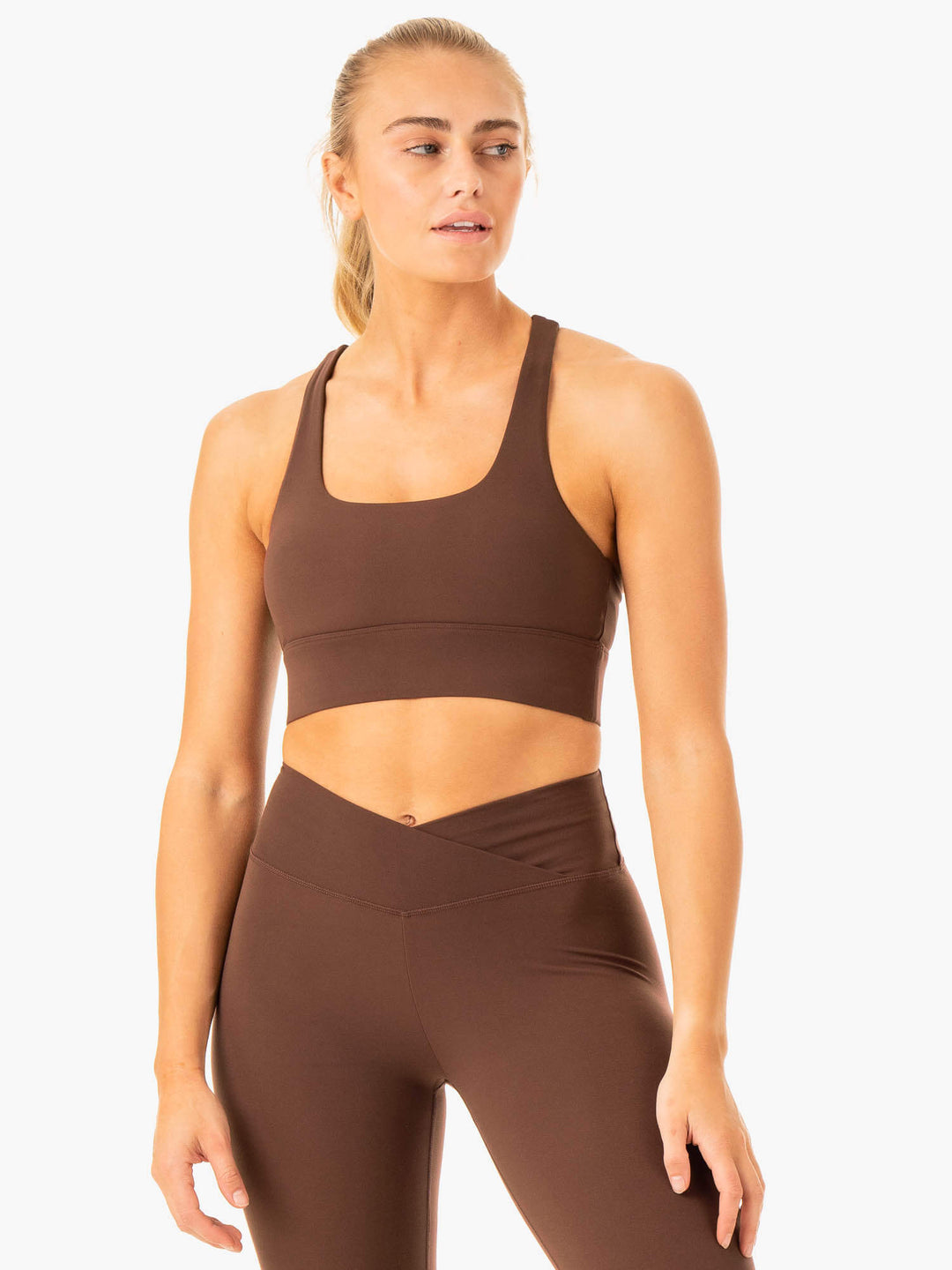 Flow Square Neck Sports Bra - Chocolate Clothing Ryderwear