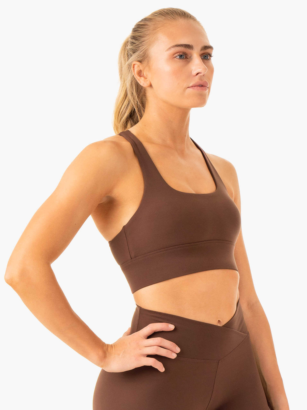 Flow Square Neck Sports Bra - Chocolate Clothing Ryderwear