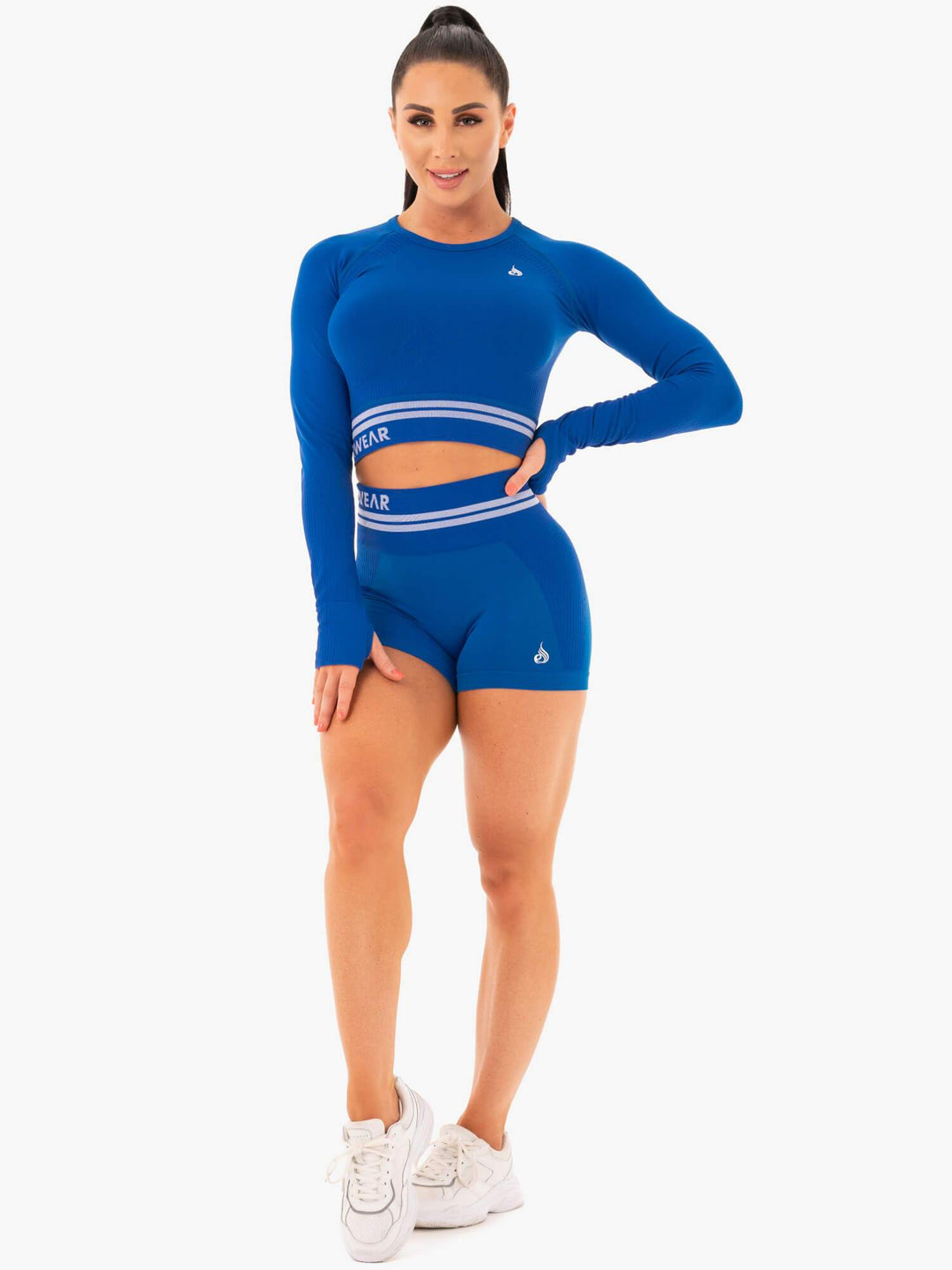 Freestyle Seamless Long Sleeve Crop - Blue Clothing Ryderwear