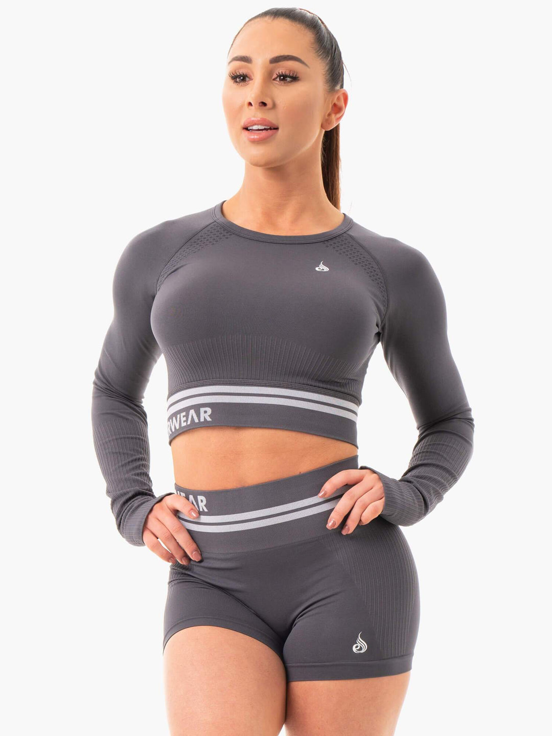 Freestyle Seamless Long Sleeve Crop - Charcoal Clothing Ryderwear