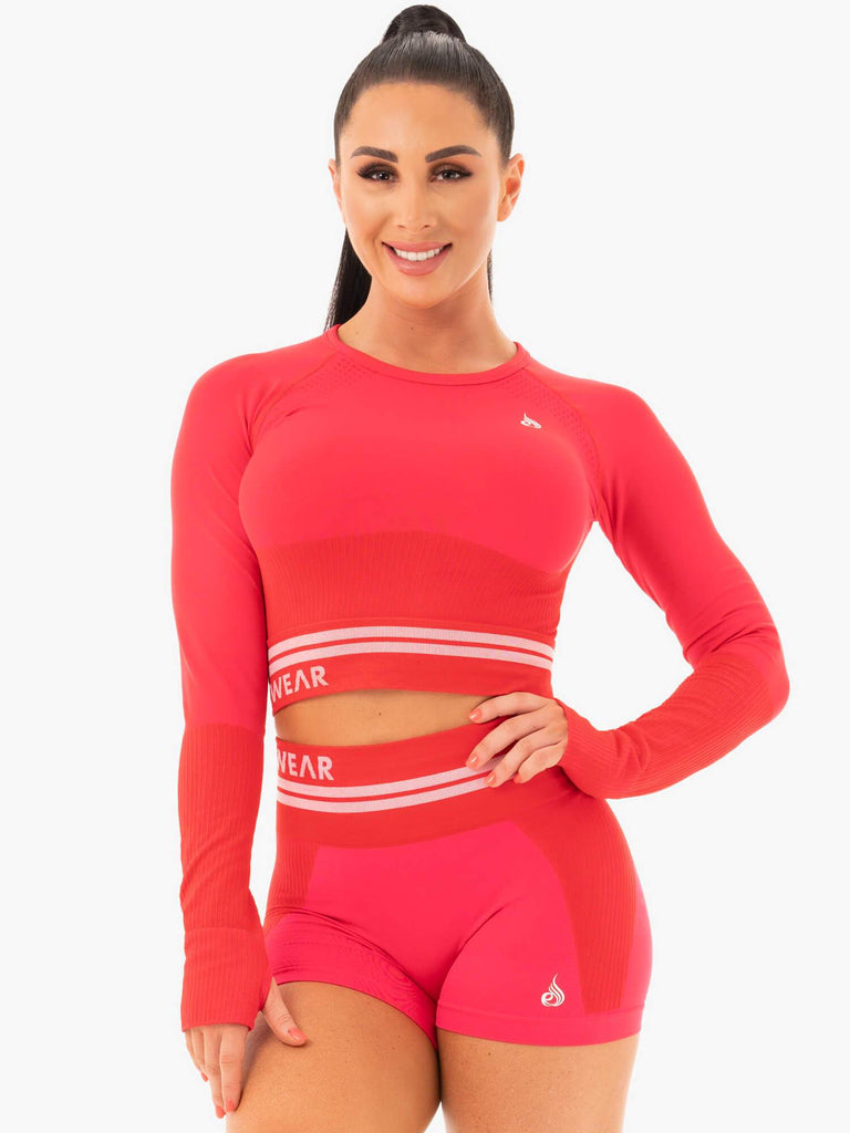 Freestyle Seamless Long Sleeve Crop Red Ryderwear