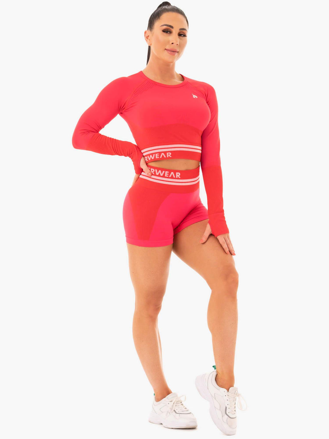 Freestyle Seamless Long Sleeve Crop - Red Clothing Ryderwear