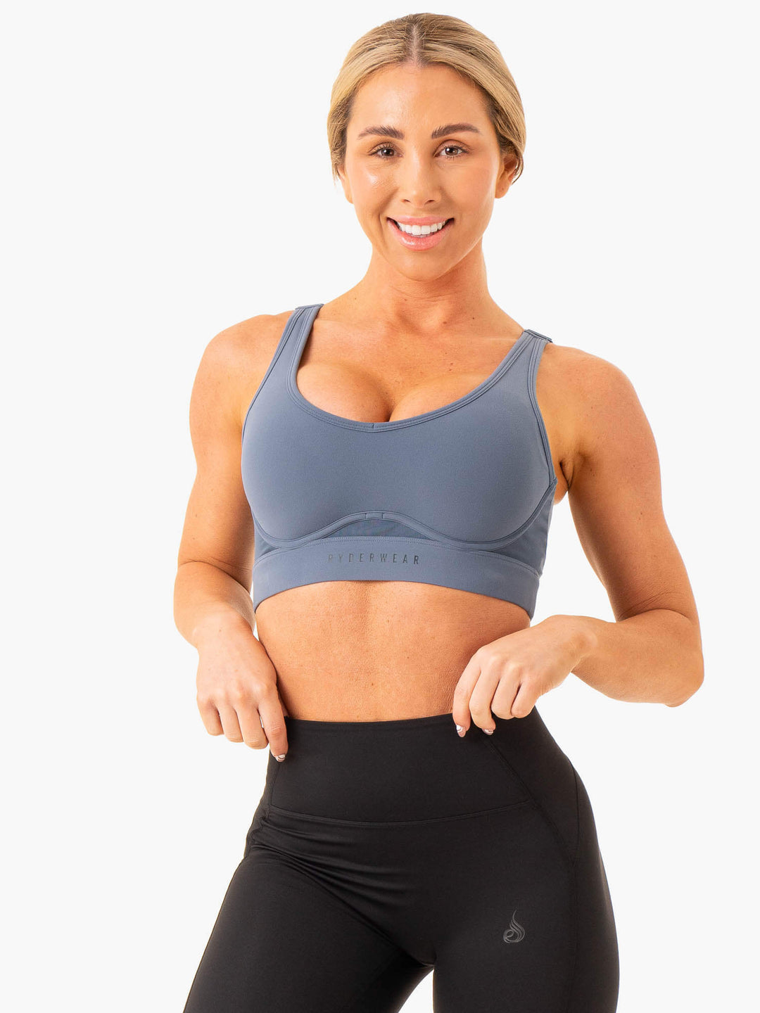 Heighten High Impact Sports Bra - Steel Blue Clothing Ryderwear