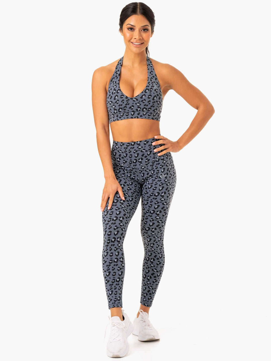 Hybrid Full Length Leggings - Steel Blue Leopard Clothing Ryderwear