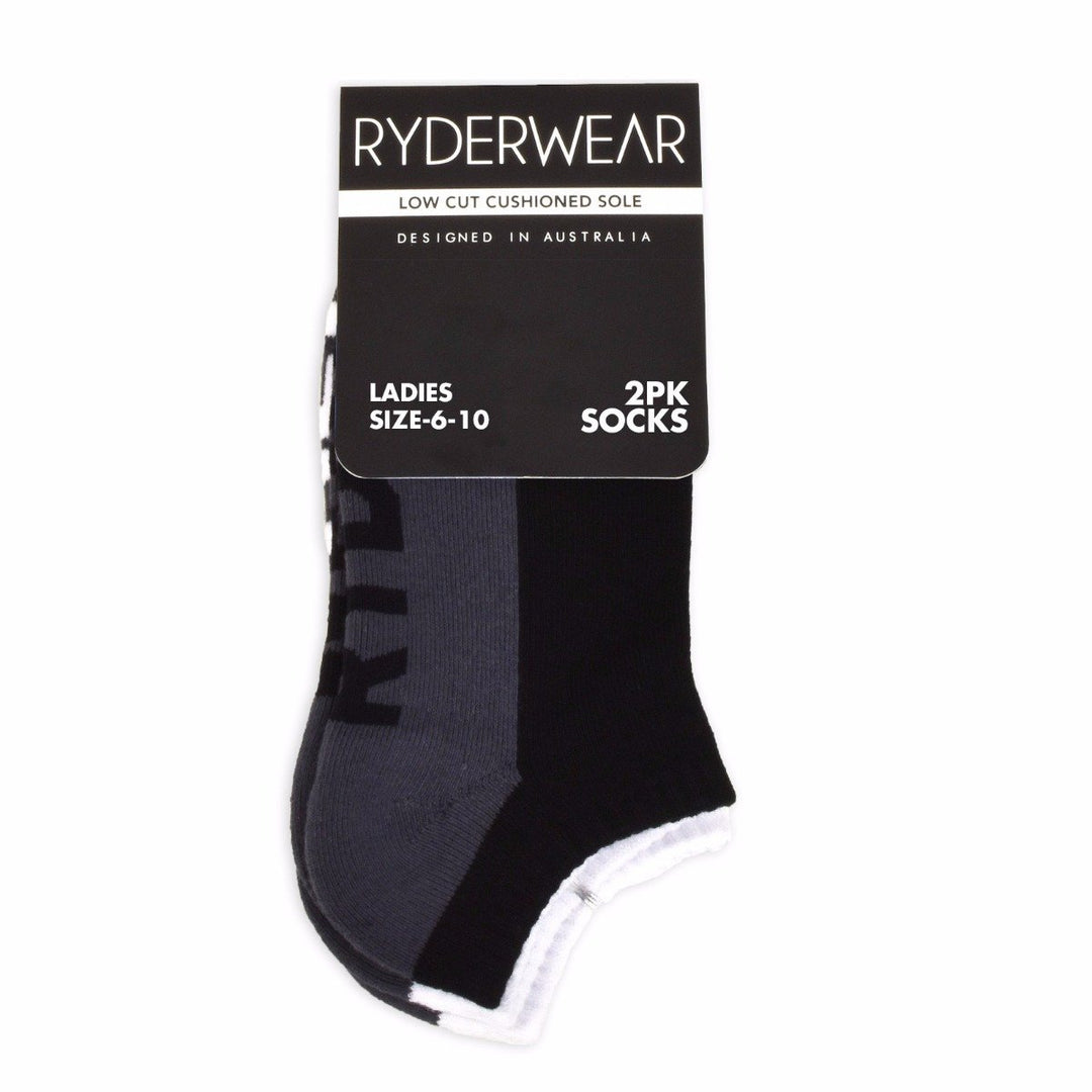 Ladies Socks 2 Pack - Black/Grey and White/Grey Accessories Ryderwear