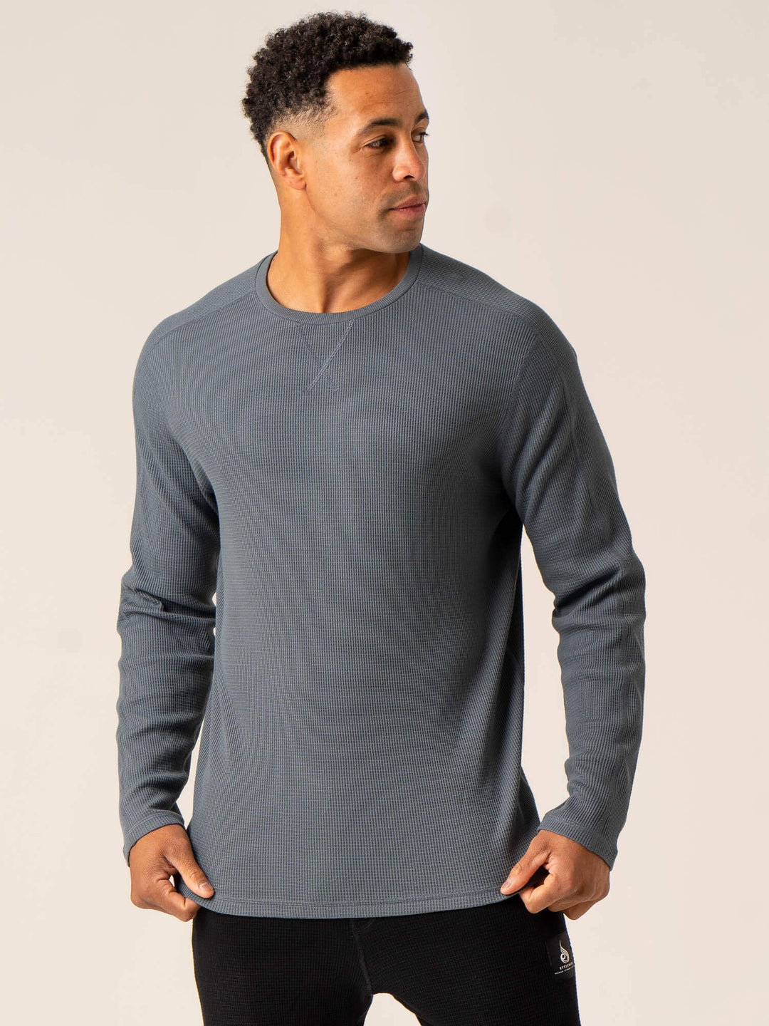 Men's Waffle Lounge Crew Neck - Steel Blue Clothing Ryderwear