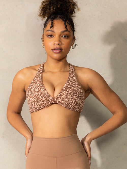 Momentum Twist Sports Bra Mocha Leopard