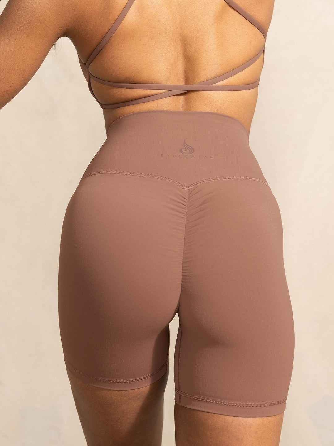 NKD High Waisted Scrunch Shorts - Mocha Clothing Ryderwear