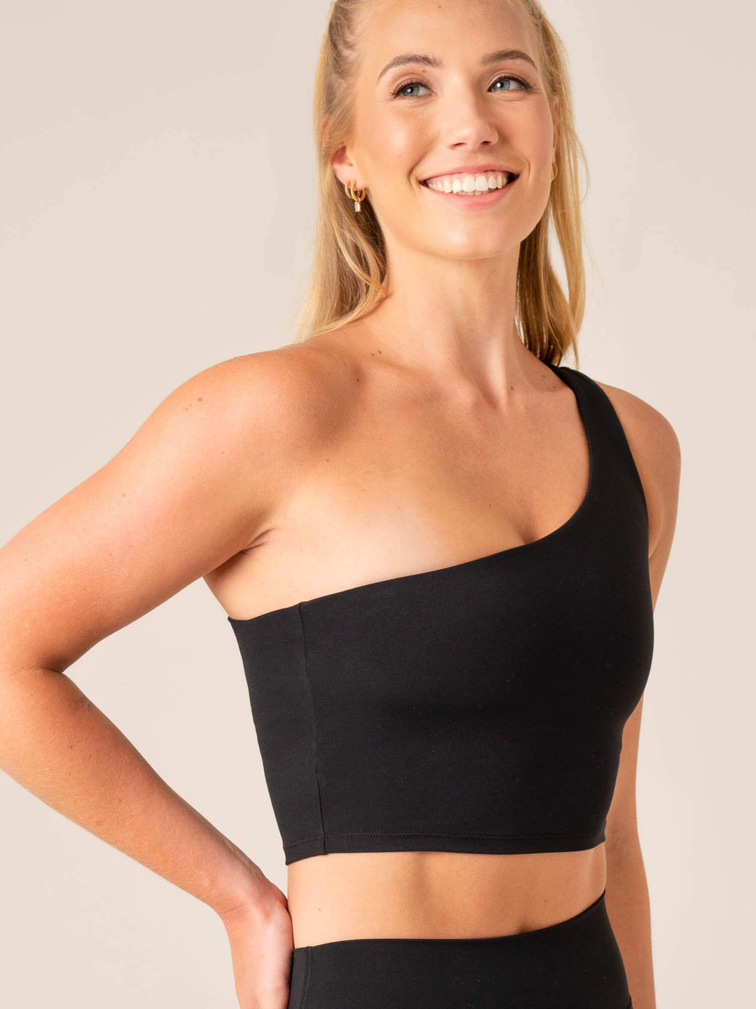 NKD One Shoulder Tank Bra - Black Clothing Ryderwear
