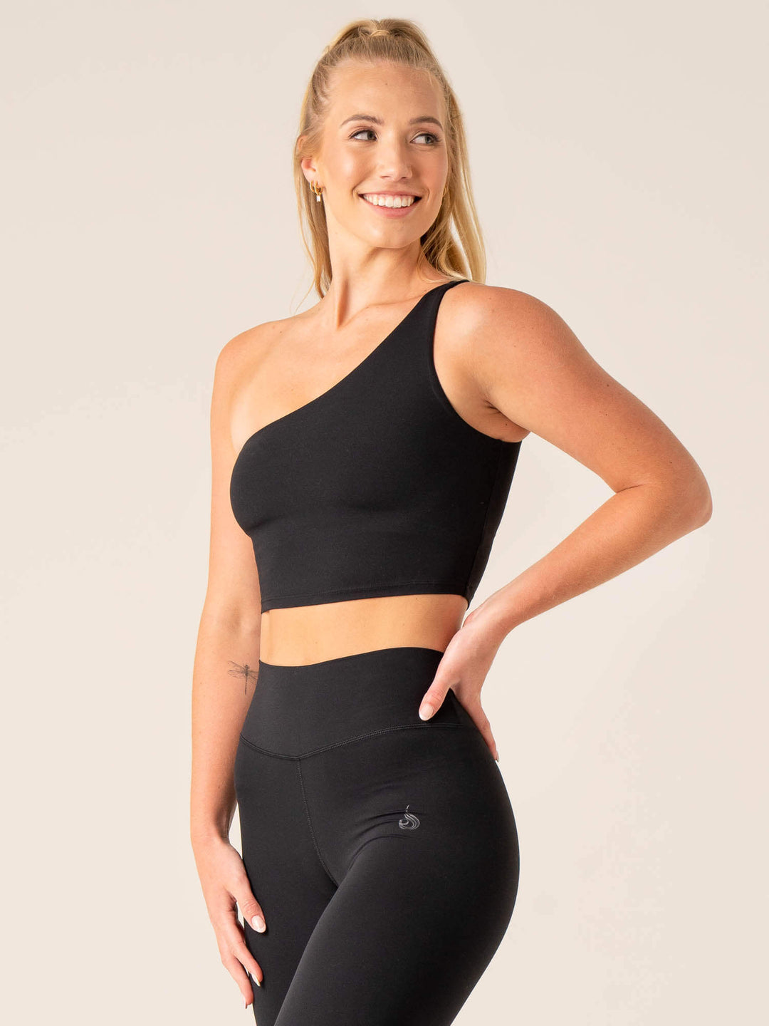 NKD One Shoulder Tank Bra - Black Clothing Ryderwear