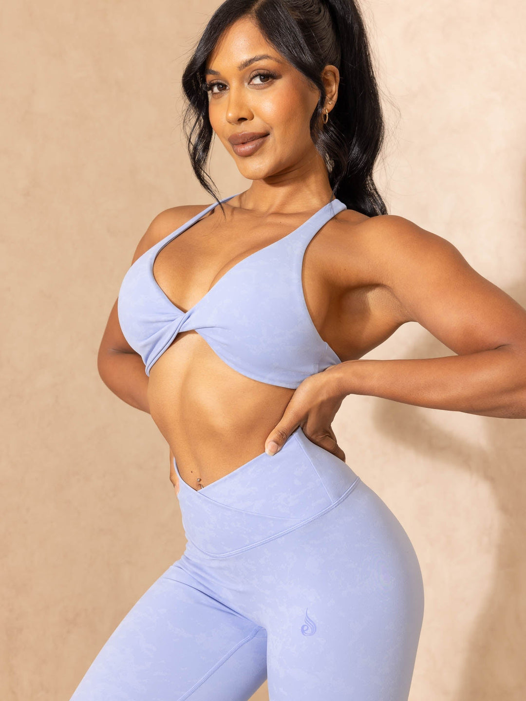 NKD Stonewash Crossover Scrunch Leggings - Cornflower Blue Stonewash Clothing Ryderwear