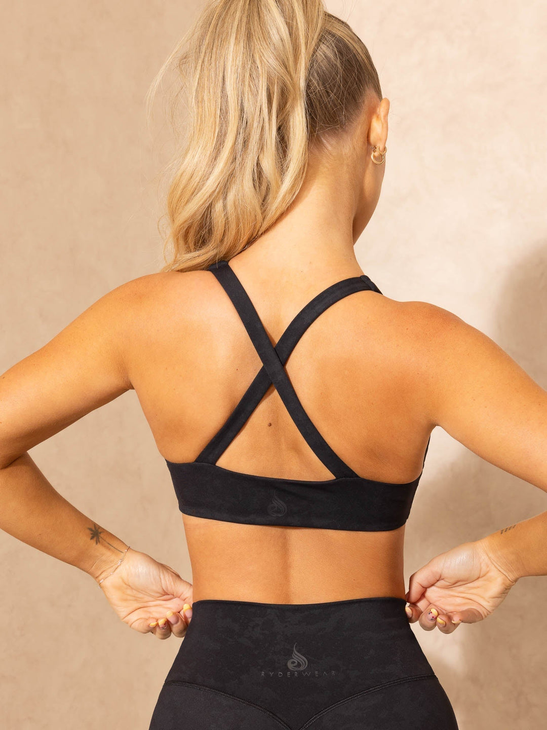 NKD Stonewash Twist Sports Bra - Black Stonewash Clothing Ryderwear