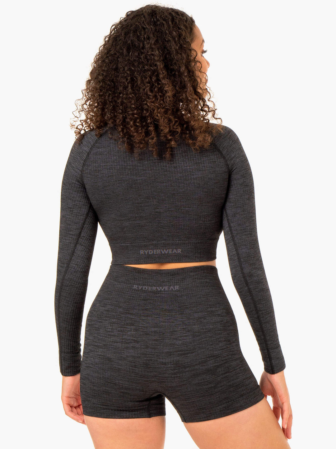 Rib Seamless Long Sleeve Top - Black Marl Clothing Ryderwear