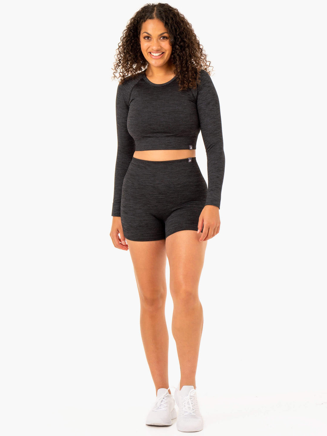 Rib Seamless Long Sleeve Top - Black Marl Clothing Ryderwear