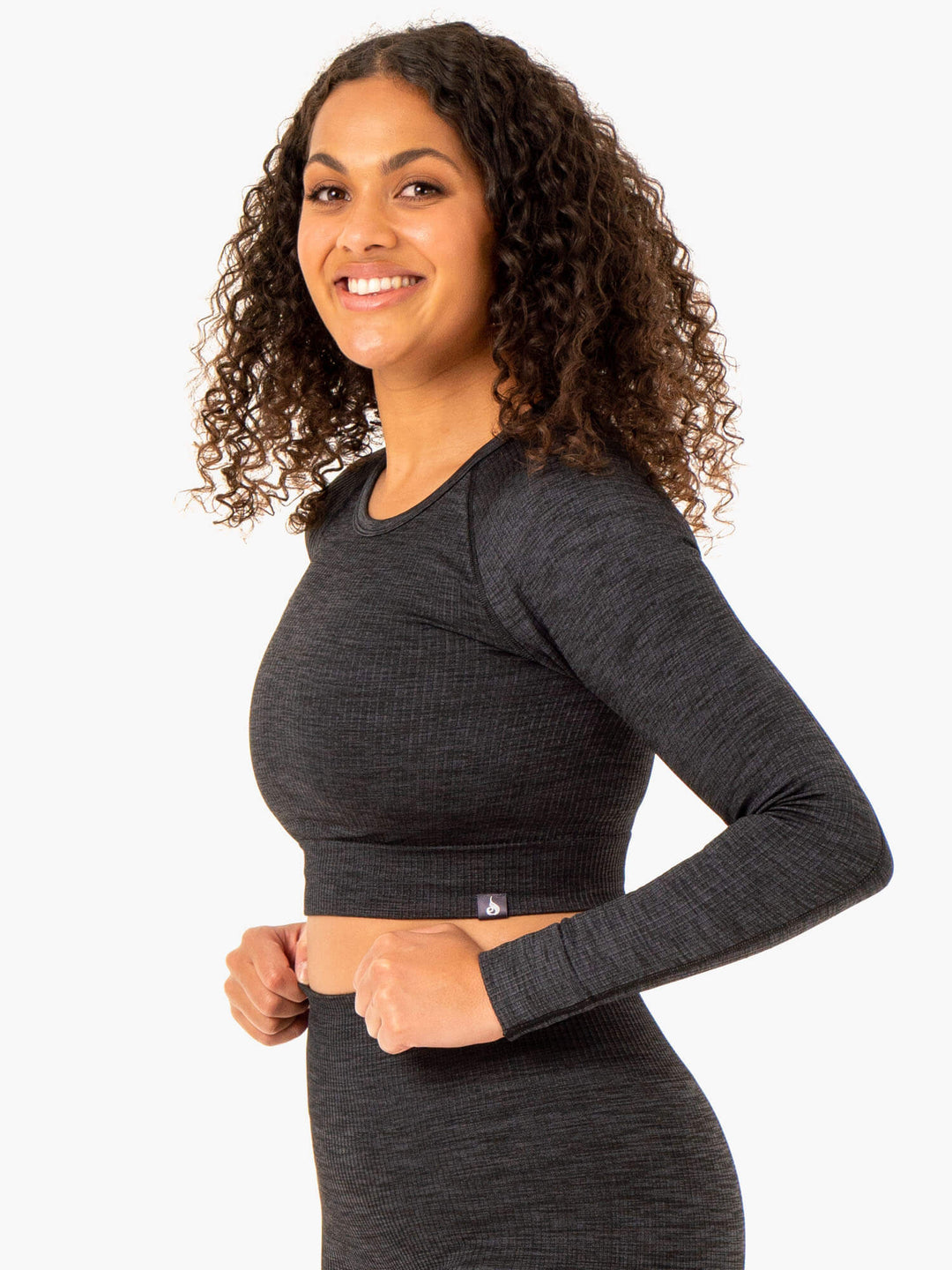 Rib Seamless Long Sleeve Top - Black Marl Clothing Ryderwear