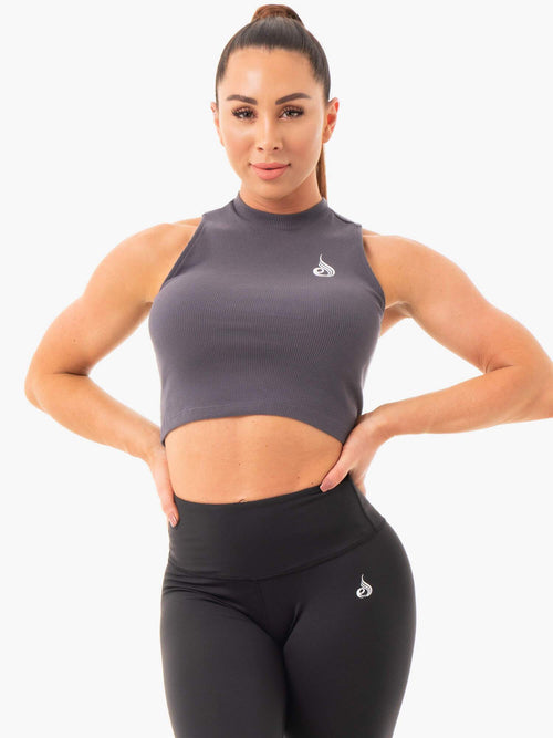 Ribbed Crop Tank Charcoal