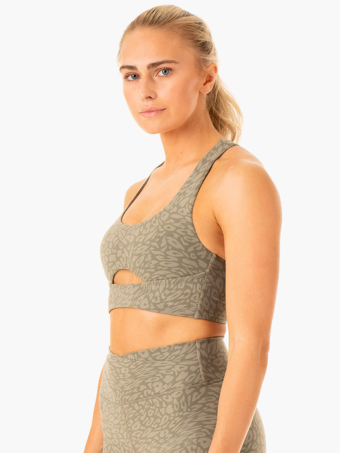 Rotation Sports Bra - Khaki Leopard Clothing Ryderwear