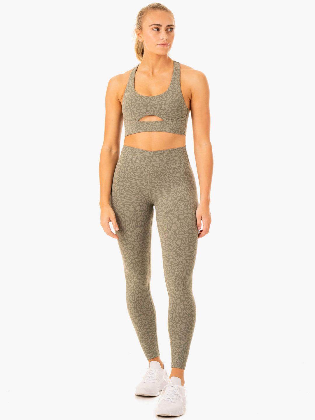Rotation Sports Bra - Khaki Leopard Clothing Ryderwear