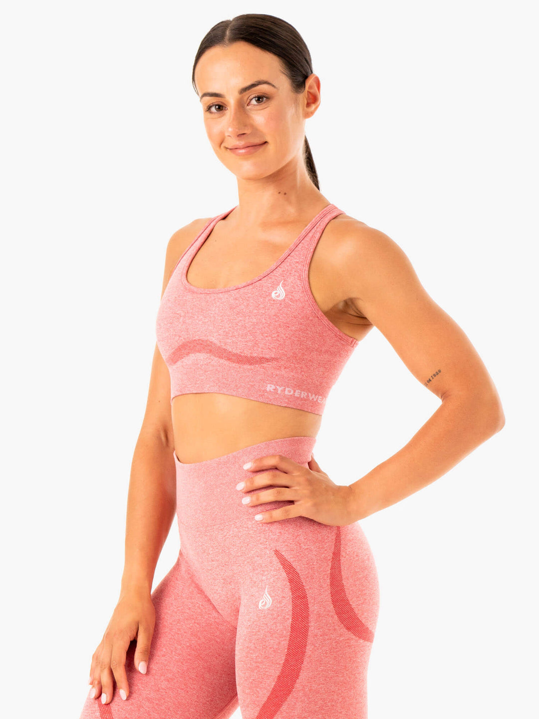 Sculpt Seamless Racer Back Sports Bra - Pink Marl Clothing Ryderwear