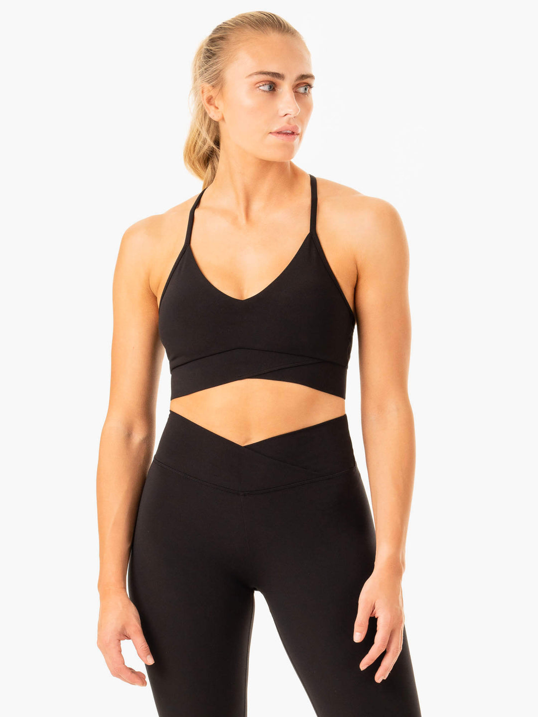 Serene Cross Over Sports Bra - Black Clothing Ryderwear