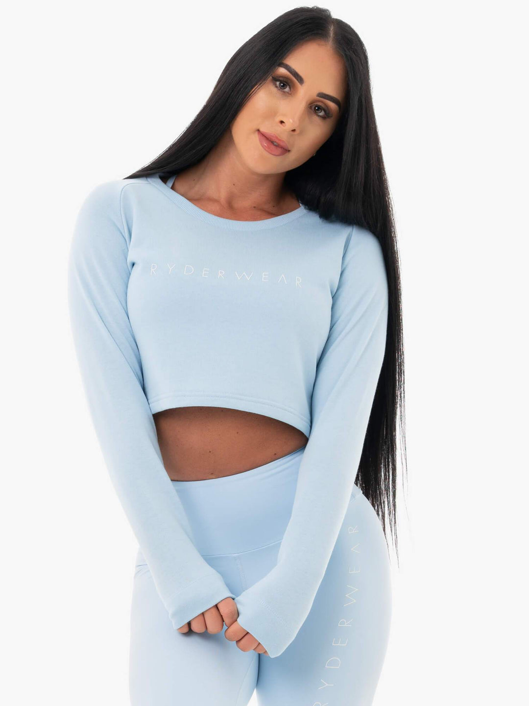 Staples Cropped Sweater - Sky Blue Clothing Ryderwear