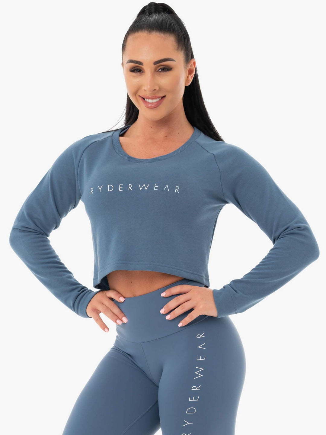 Staples Cropped Sweater - Steel Blue Clothing Ryderwear