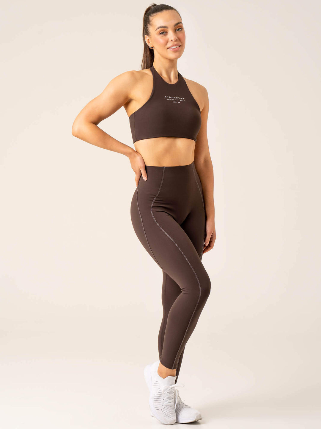 Stride Halter Sports Bra - Chocolate Clothing Ryderwear
