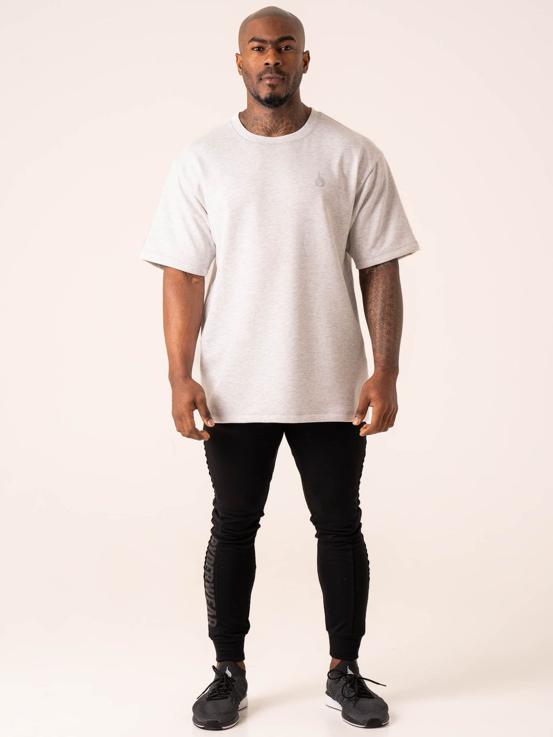 Throwback Oversized Fleece T-Shirt - Snow Grey Marl Clothing Ryderwear