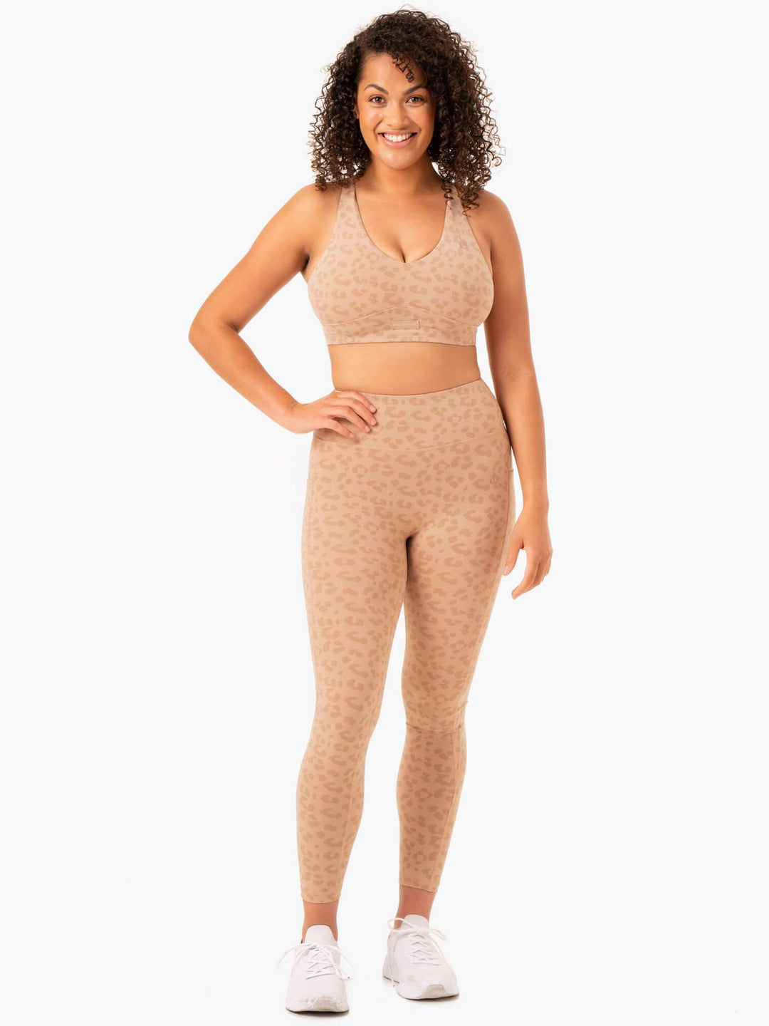 Ultra V-Neck Sports Bra - Tan Leopard Clothing Ryderwear