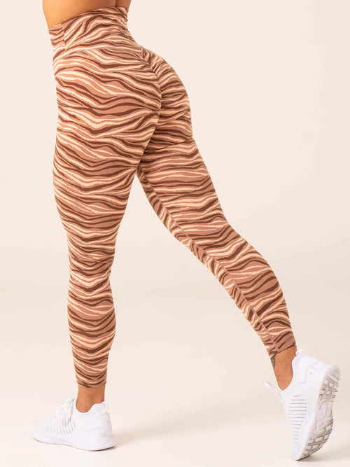 Unstoppable High Waisted Scrunch Leggings Mocha Zebra