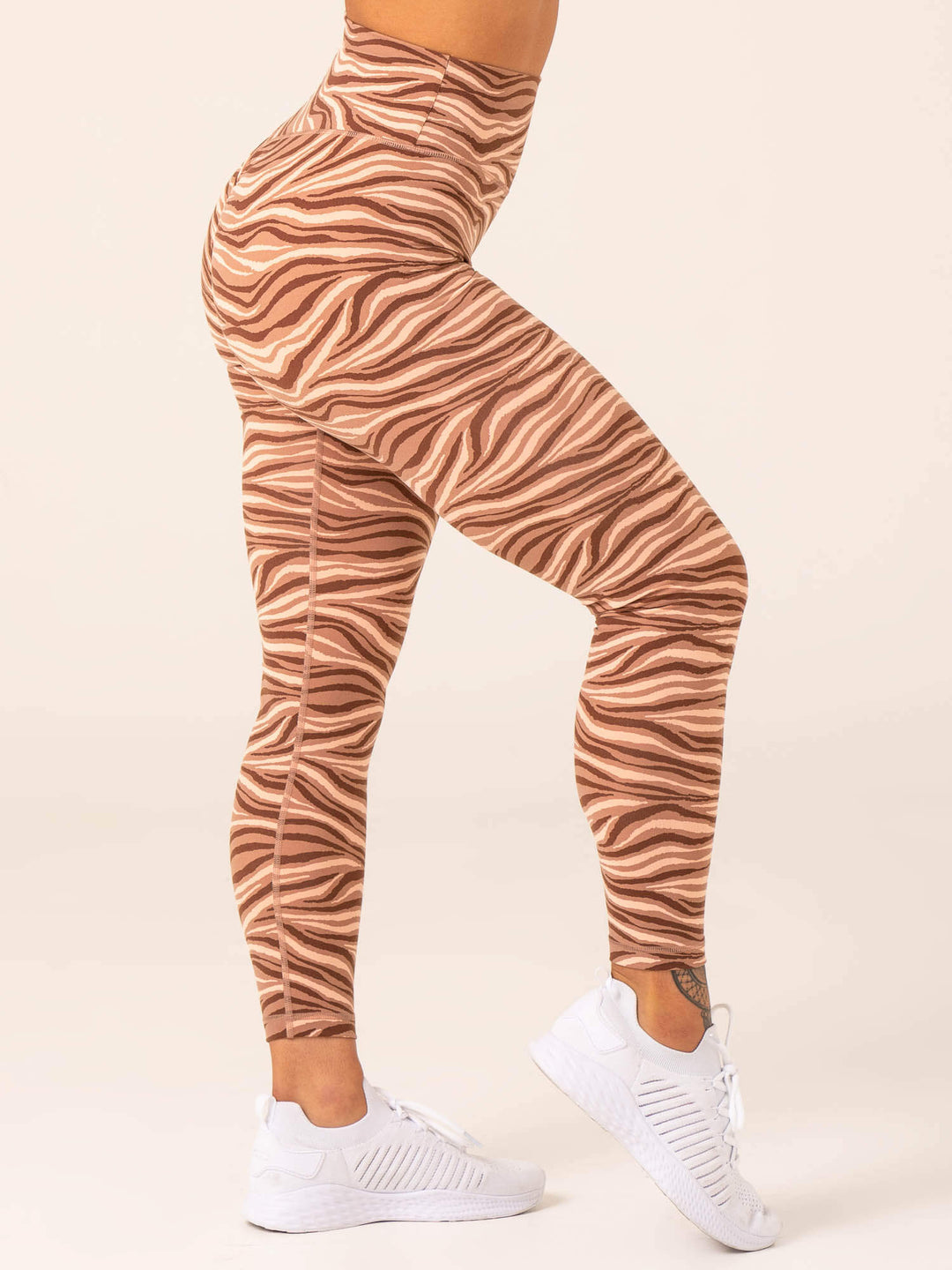Unstoppable High Waisted Scrunch Leggings - Mocha Zebra Clothing Ryderwear