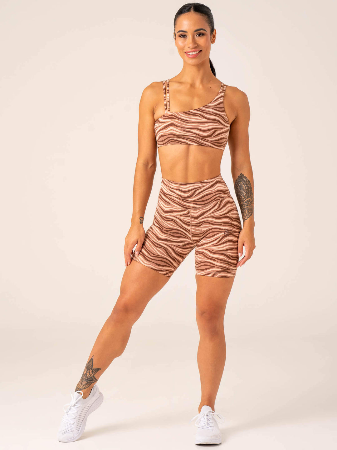Unstoppable High Waisted Scrunch Shorts - Mocha Zebra Clothing Ryderwear
