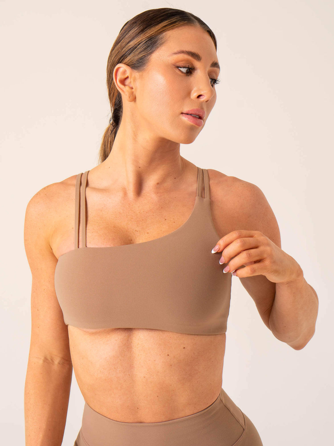 Unstoppable One Shoulder Sports Bra - Mocha Clothing Ryderwear