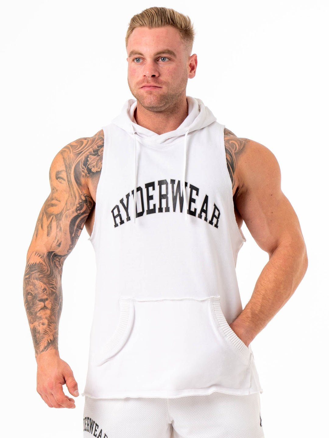 Collegiate Sleeveless Hoodie - White Clothing Ryderwear 